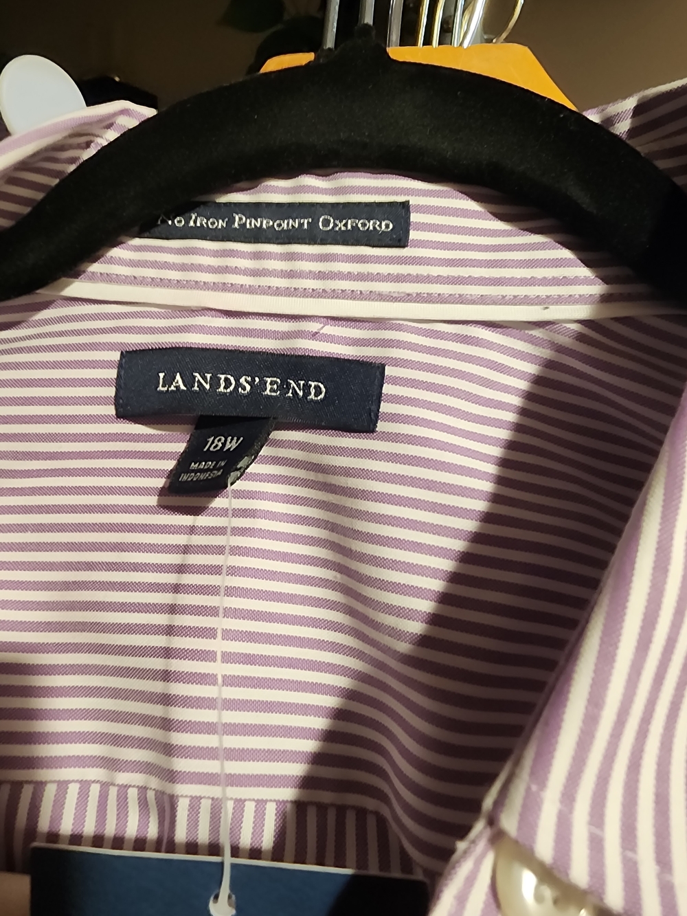 Lands' End Women's Lavender and White Striped Dress Shirt